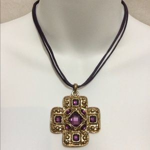 Purple Jeweled Cross Choker